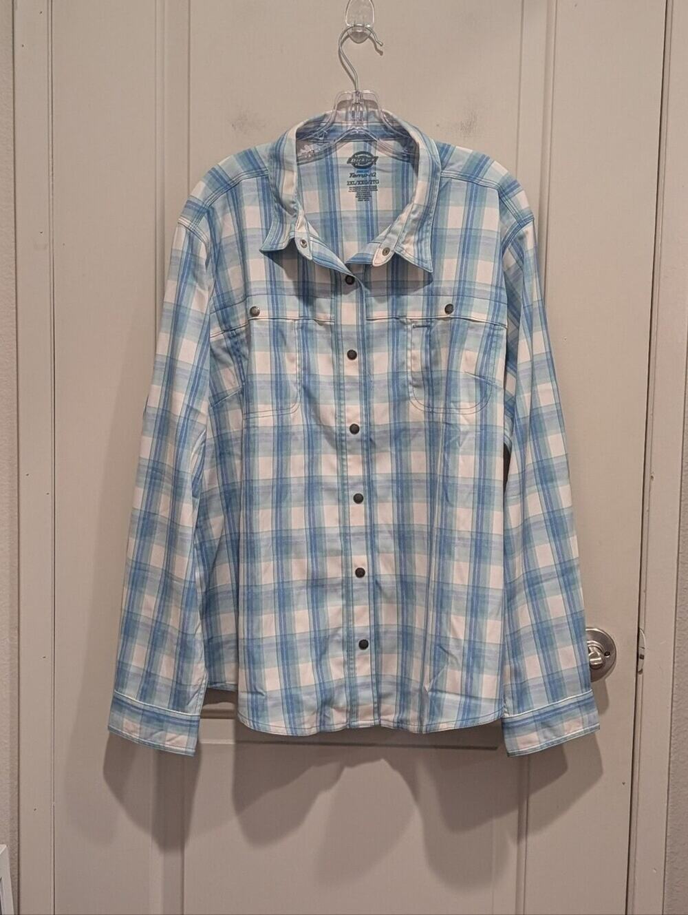 Dickies Blue & White Plaid Snap-Front Women's Utility Shirt XXL